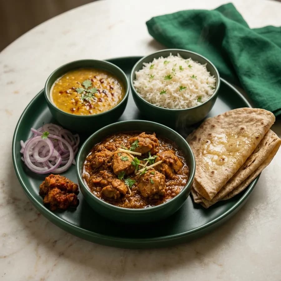 Chicken Thali & Sweet