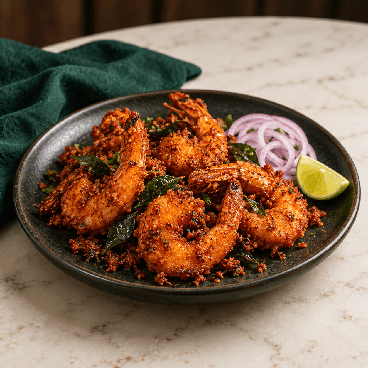Prawns Koliwada, AI-generated illustrative serving image