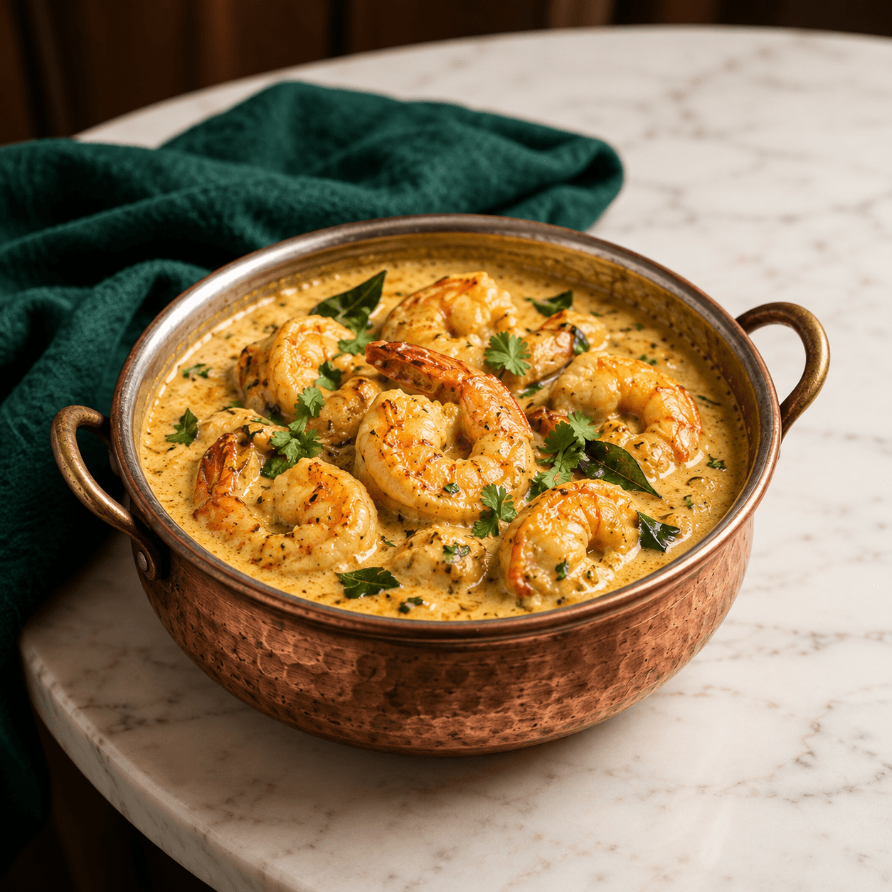 Prawns Malai Curry, AI-generated illustrative serving image